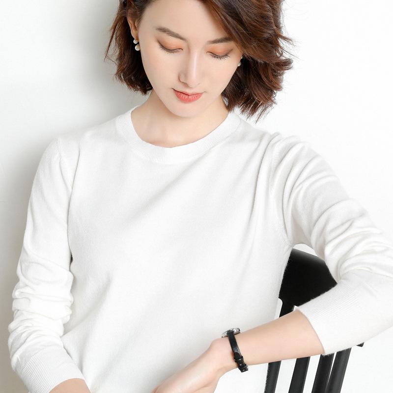 

IHUASU джемпер женский пуловер с круглым вырезом короткий свободный универсальный низ рубашка осень и зима тонкий трикотаж S белый