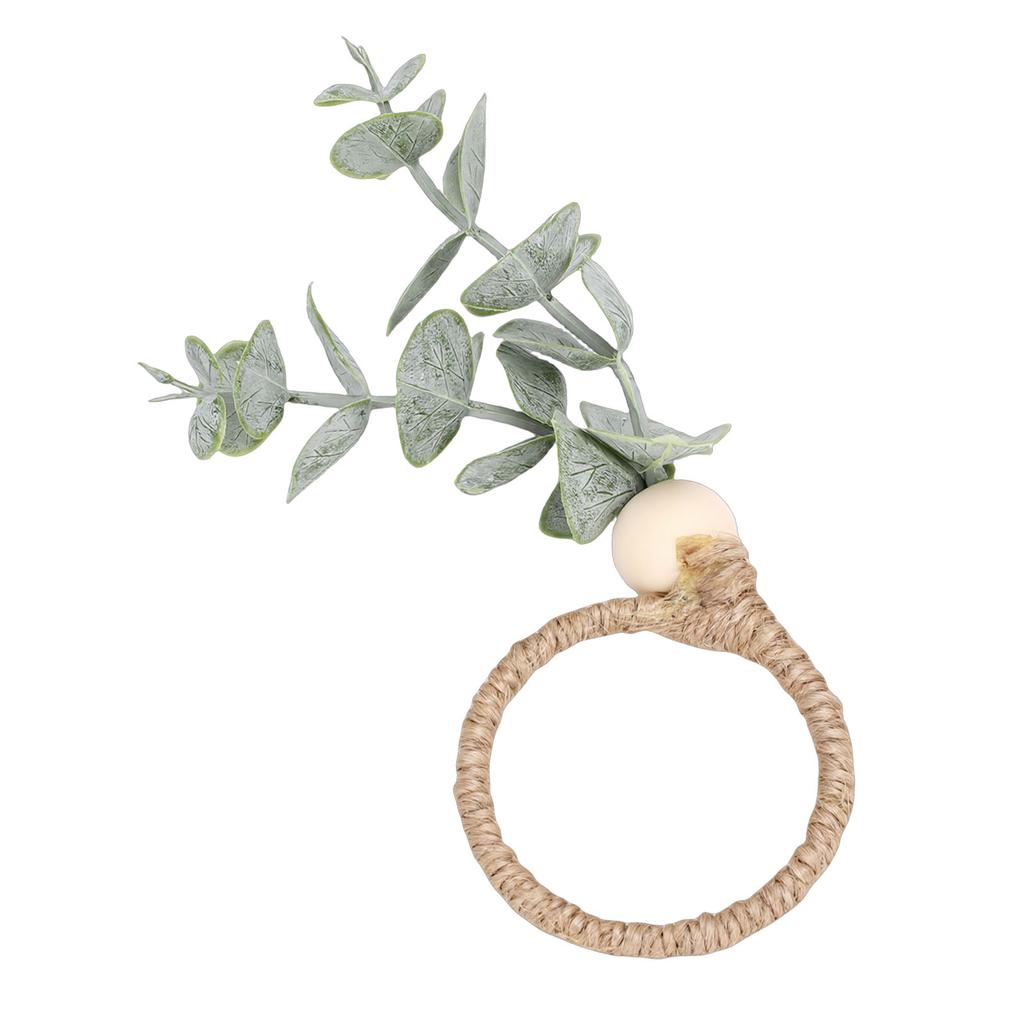 12PCS Napkin Rings Bohemian Style Wood Bead Farmhouse Napkins Ring Holders for Weddings Parties Leaves Design