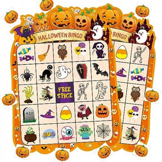 24 Players Halloween Bingo Game Cards for Kids Boys Girls Halloween Party Bingo Games for Classroom Game School Family Activity