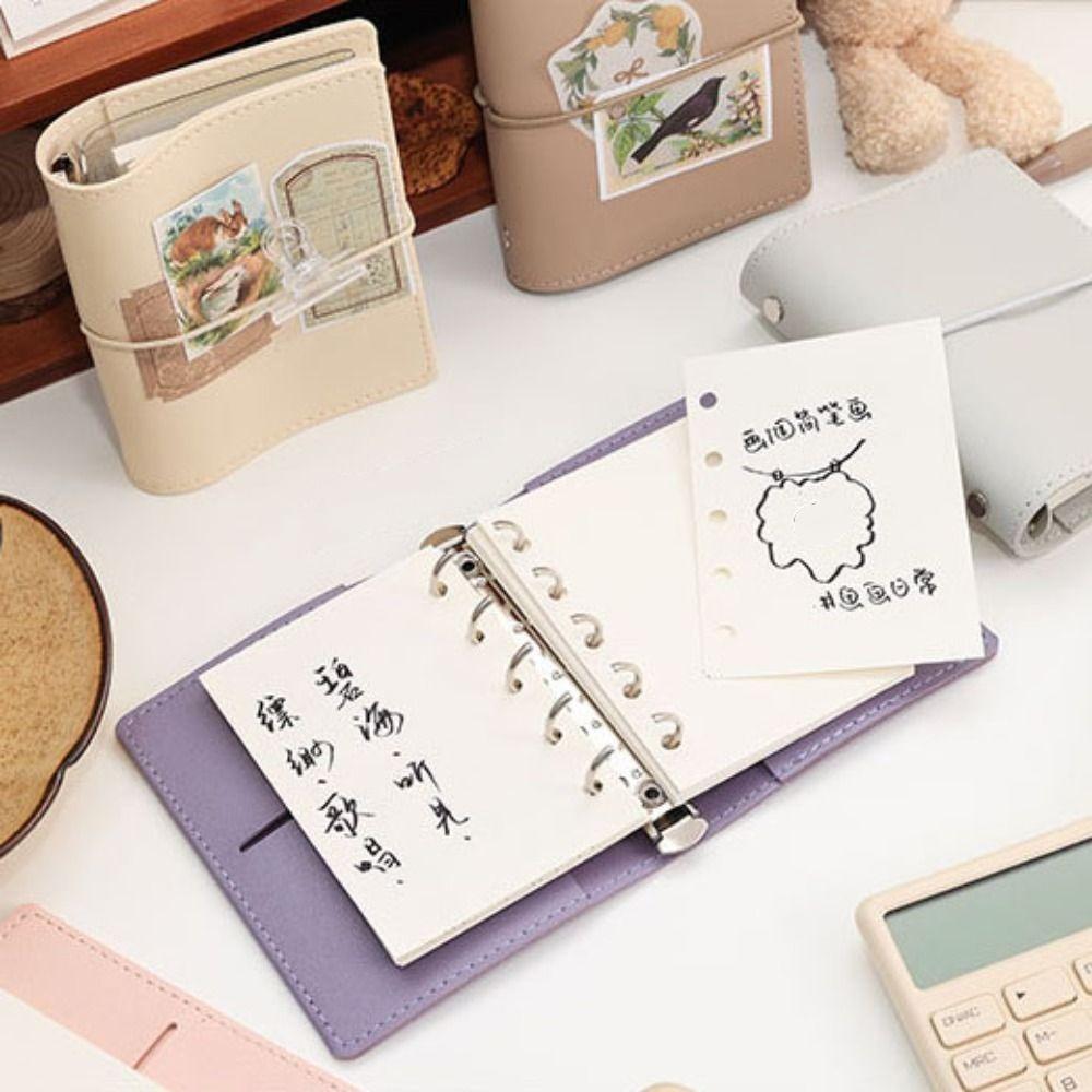 PU Leather Loose Leaf Notebook M5 DIY Binder Notebook Creative Mini Pocket Notebook  School