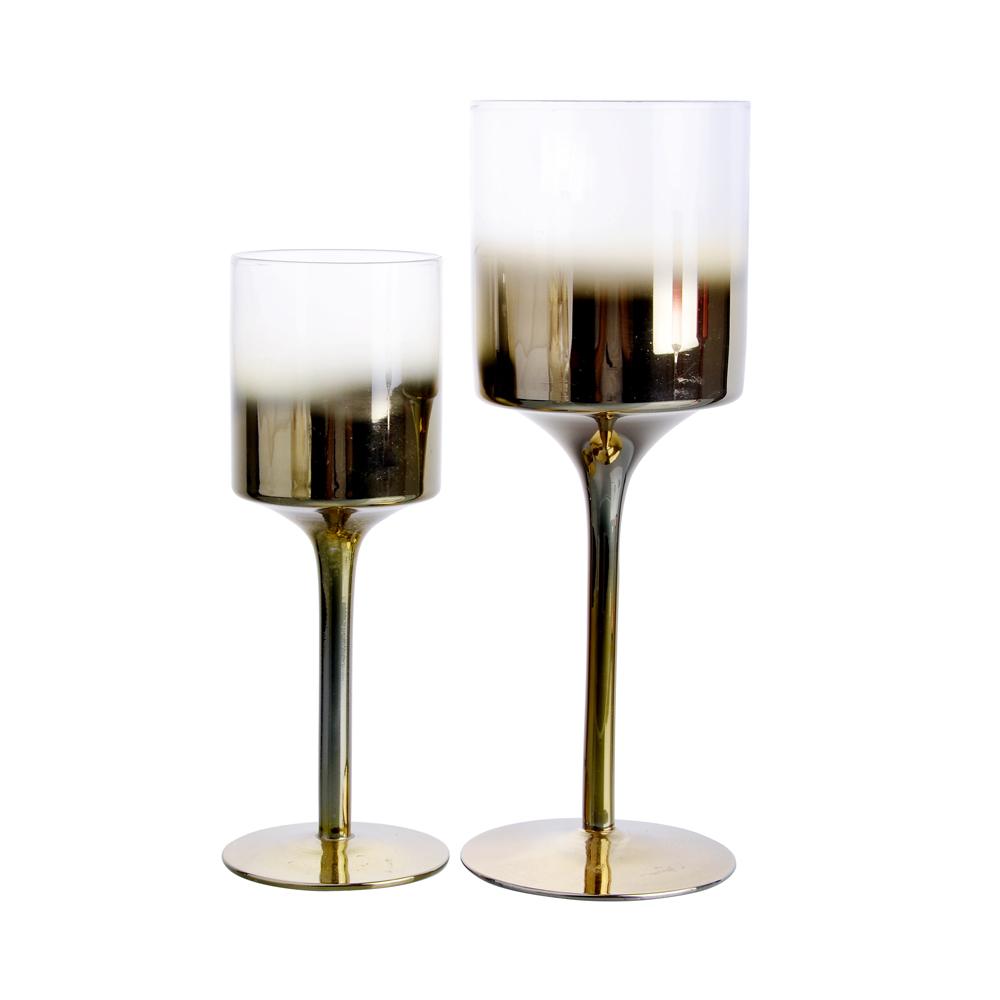 Wholesale Decorative Gold Bottom Glass Candle Holder Wedding Candle Stick Holder for Home Decor (Yellow,Tall / Large)