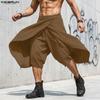 INCERUN Men Elastic Waist Irregular Layers Casual Loose Half Cuffed Pants
