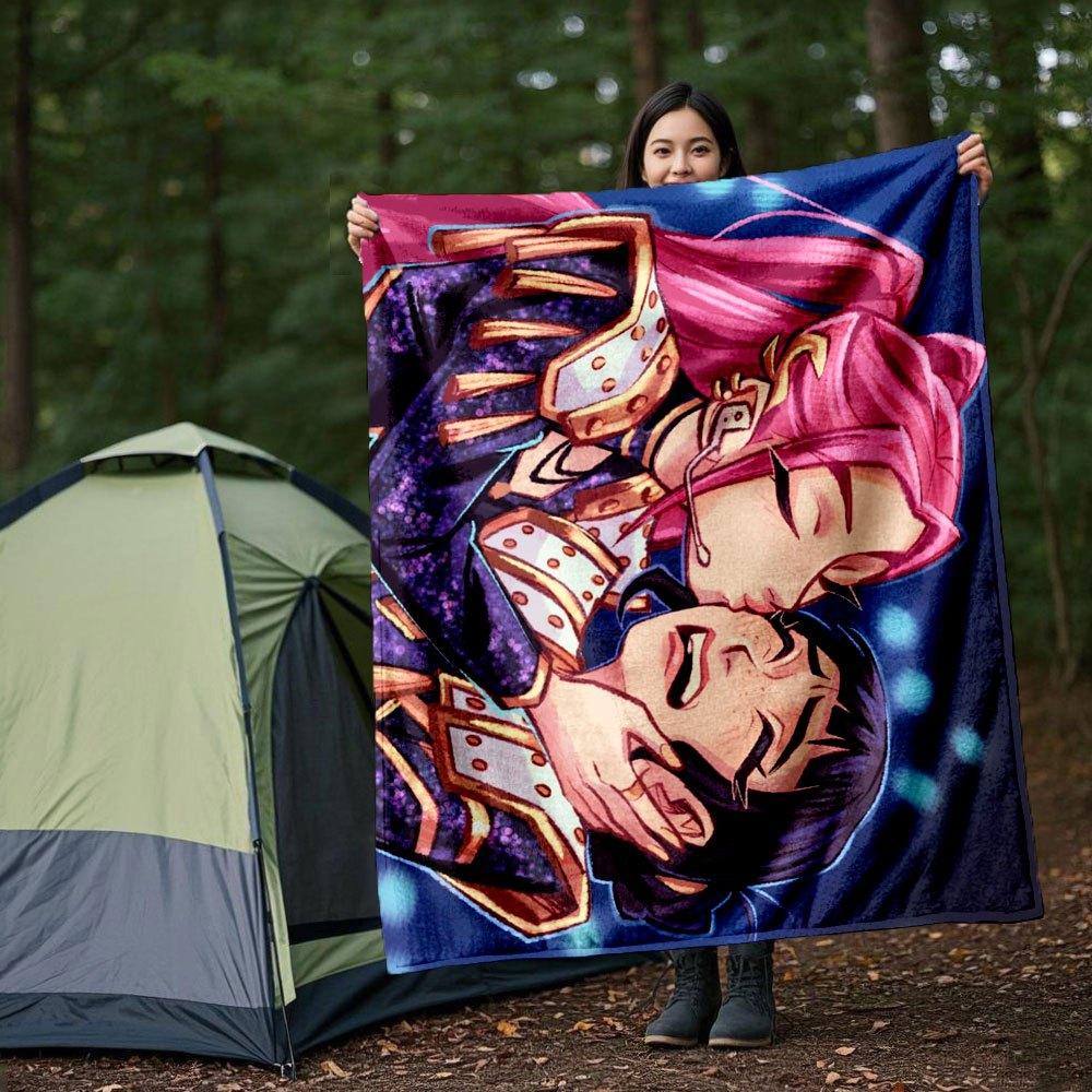 "Vibrant Anime Couple Hug T-Shirt - Cute Manga Lovers Gift Tee"Blanket Lightweight Flannel Throw Blanket for Sofa, Bed, Travel, Camping, Liv