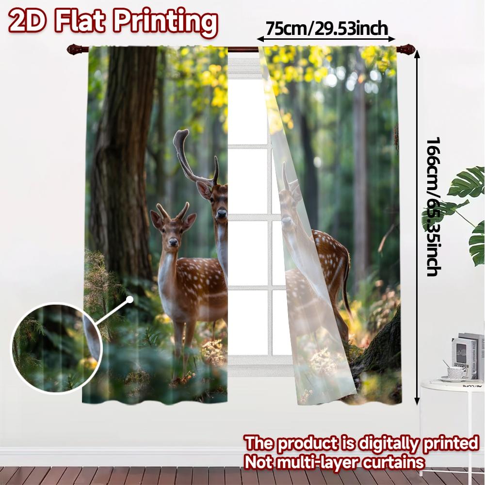 2pcs   2D FLAT PRINTING Curtains (Without Rod) Sunlit Deer Duo Modern Modern Curtains Versatile Fabric Curtains Versatile All