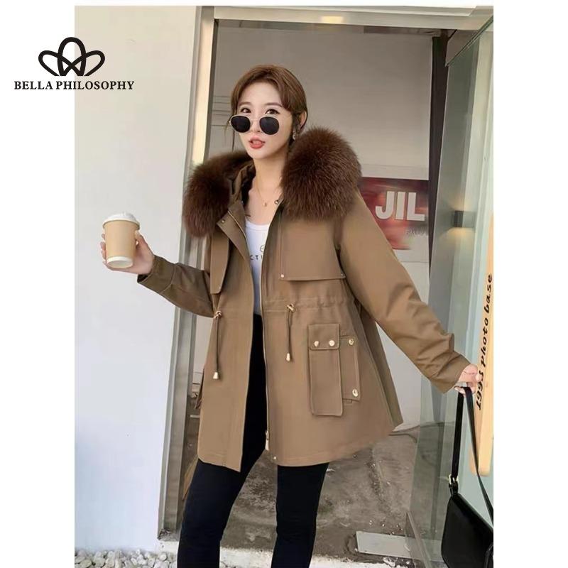 

Новое зимнее модное повседневное теплое однотонное пальто, одежда, пальто средней длины с мехом кролика рекс, съемная подкладка с воротником из лисьего меха XXL коричневый