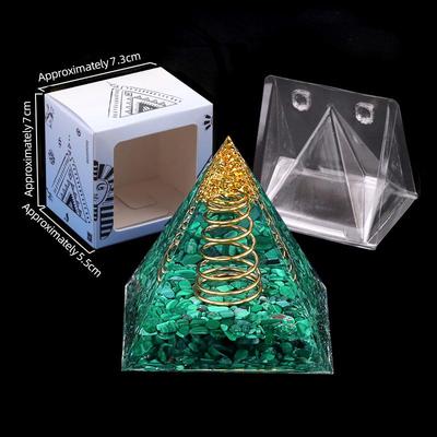 Malachite Crushed Stone Pyramid, 5cm Epoxy Resin Desktop Ornament, Natural Home Decor Craft.