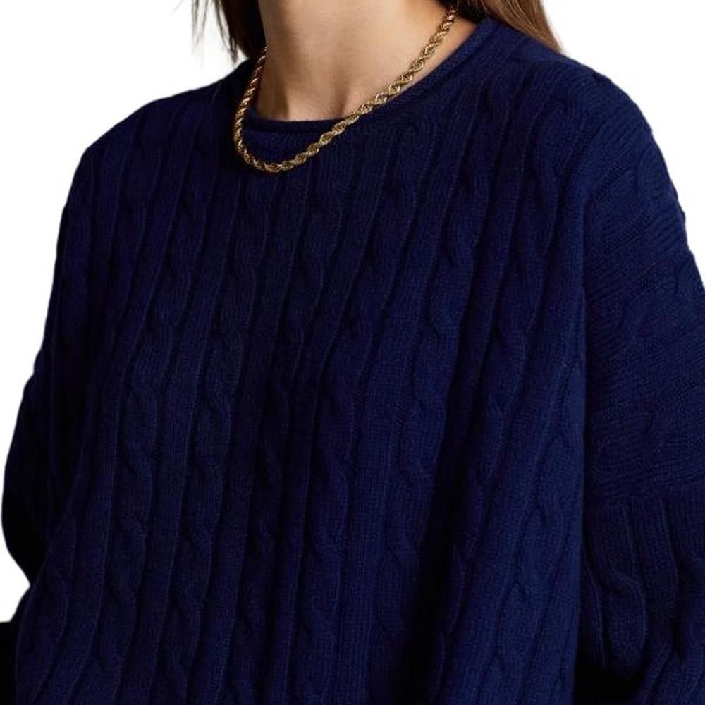 Polo Ralph Lauren SS22 Einfarbiger Zopfstrick Rundhals Langarm Pullover Damenpullover Blau 211856724-001