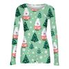 Damska modna koszulka bazowa slim-fit z okrągłym dekoltem, z nadrukiem świątecznym, z długim rękawem