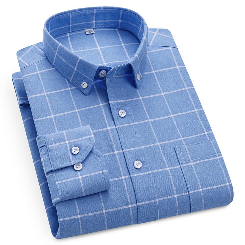 

S - 6XL 100% Cotton Classic Stripes Plaid Shirts Men Long Sleeves Casual Soft Cozy Men Shirt Long Sleeve Pocket Male Clothess 44
