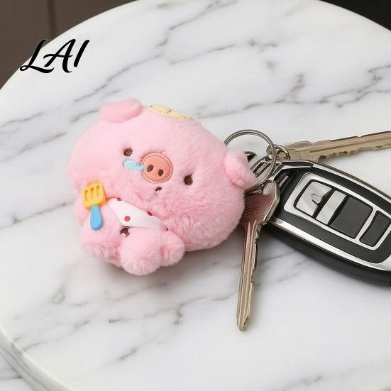 Schoolbag Decoration Charm Cartoon Pig Plush Pendant for Backpacks Stuffed Animal Bag Decorative Hanging Ornament with Ball Chain Soft Keychain