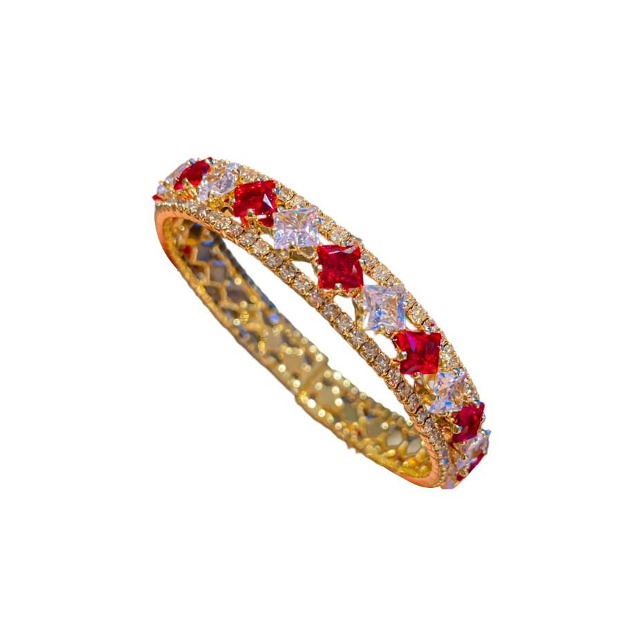 Copper Zircon Geometric Cuff Bracelet With Sparkling Diamonds For Elegant Women