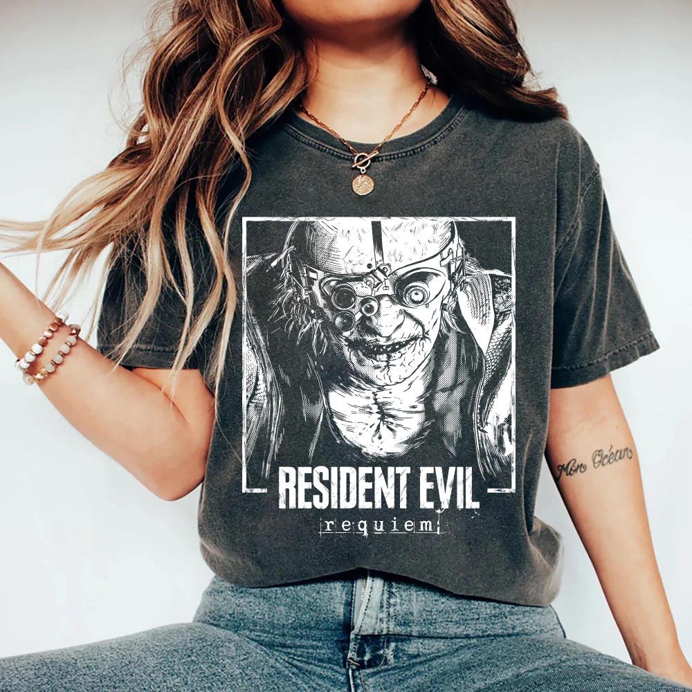 Resident Evil 9 Requiem Victor Gideon Graphic Unisex Acid Wash Shirt Cotton Men Fashion Y2k Short Sleeve Tshirt