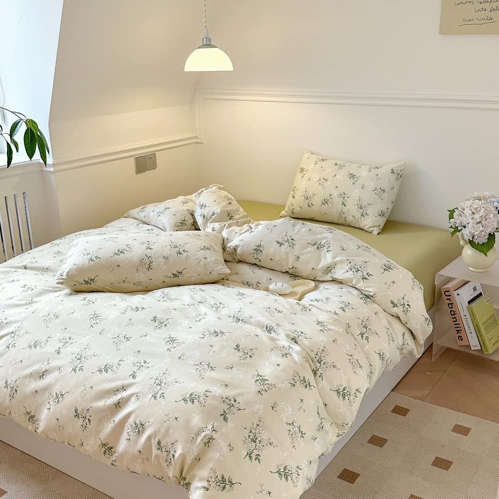 

BUKAROOM Cotton Duvet Cover Set Includes Duvet Fitted and Stylish Floral Double Zipper and Fabric Wrapping Duvet Cover 100% (Single, 3-Piece Set) -