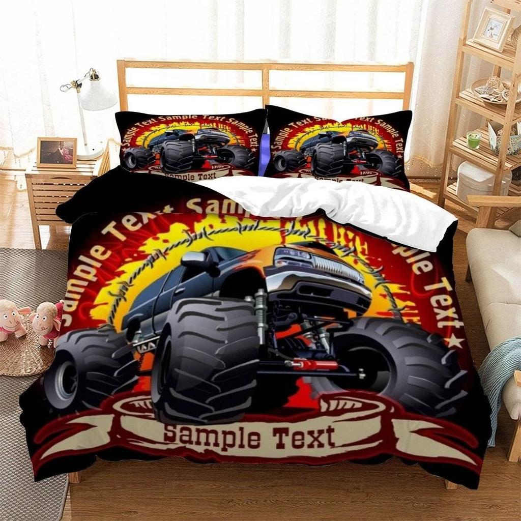 Racing themed bedding 3D printed cartoon monster truck pattern, soft down anti allergy down duvet cover, adult bedding set, teen