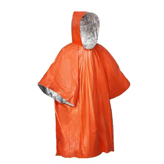 Noodoverlevingsponcho met thermische capuchon, draagbare outdoor deken met waterdichte en winddichte folie, ideaal voor kamperen, wandelen en reizen.