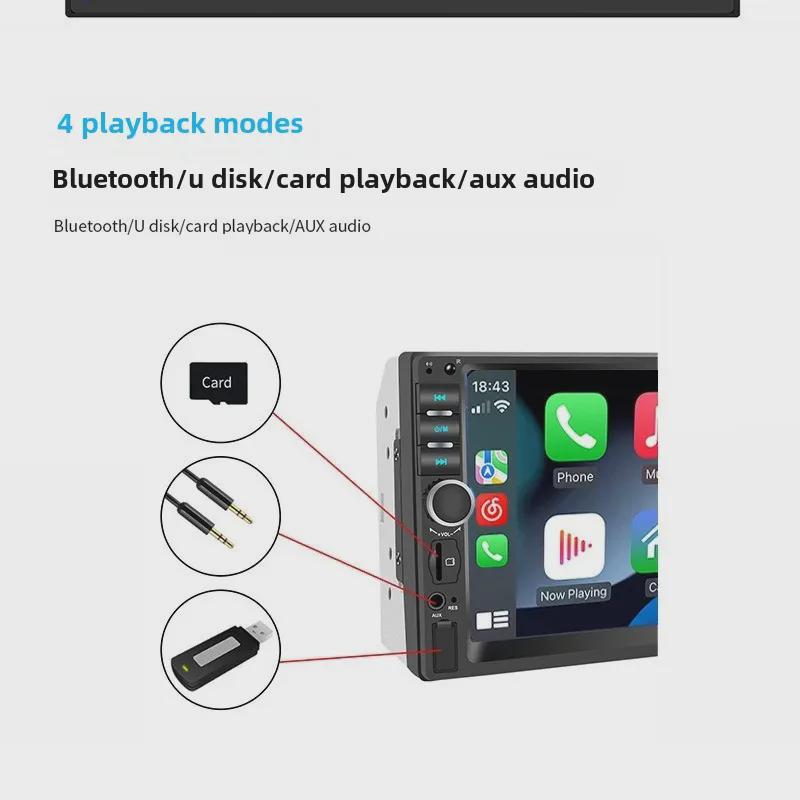 HD Auto MP5 prehrávač s kapacitným dotykovým displejom, CarPlay, Bluetooth hovormi a cúvacou kamerou, Model 7018B