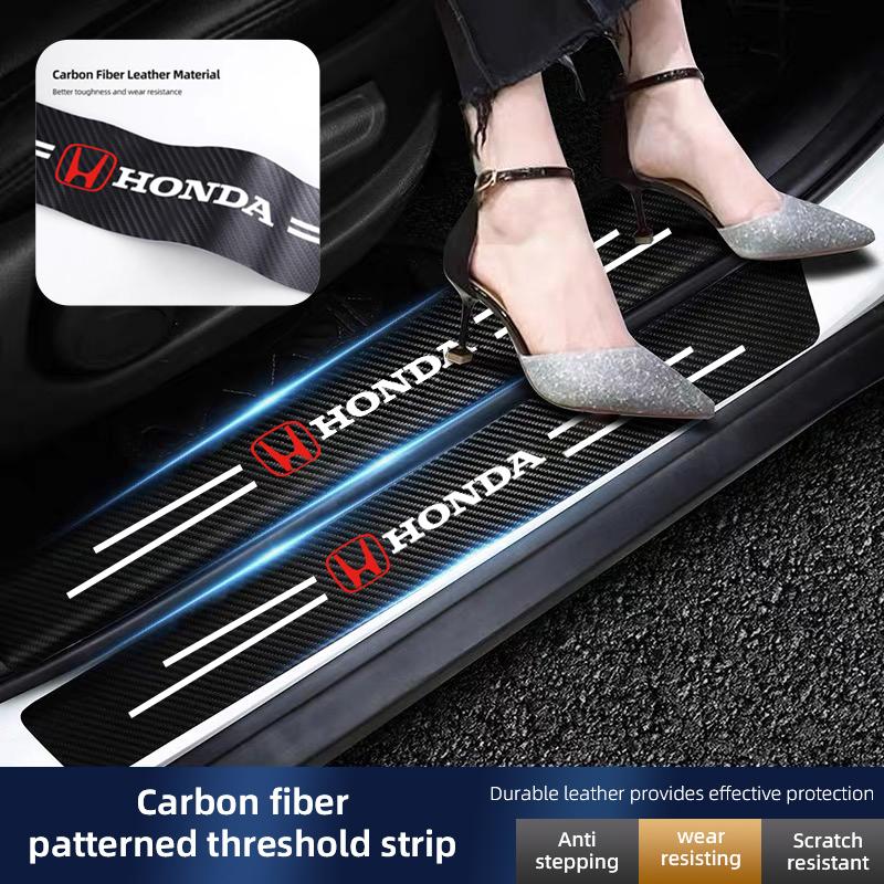 Car Door Sill Stickers Carbon Fiber Leather Anti-stepping Protector For Honda Civic FIT Accord Prelude CRV 5th City CRZ CRX Jazz