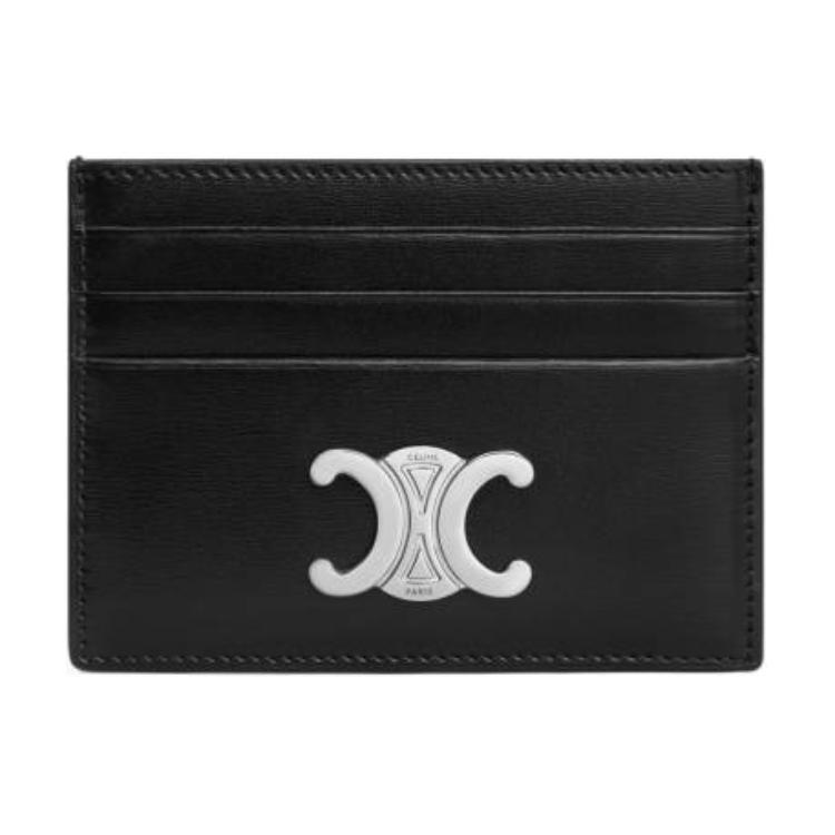Celine Triomphe Logo Six Card Slot Calfskin Card Holder Women Card Holder Black 10L833DPV-38DI