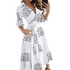 New summer models, European and American women's clothing, fashionable printed long-sleeved V-neck hip-wrapped dress