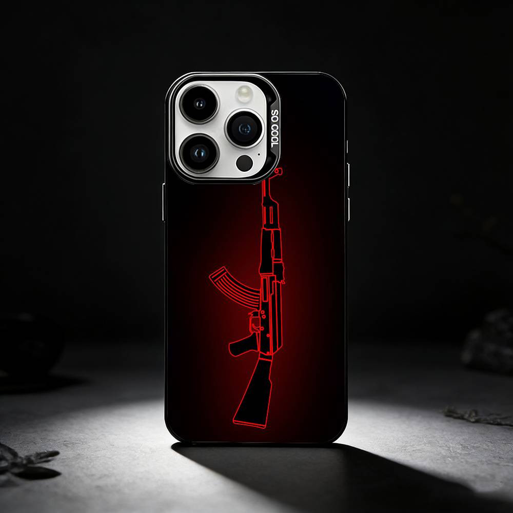 AK47 Handgun Gun BUllets Phone Case For iPhone 17,16,15,14,13,12,11 Plus,Pro Max,XS,Colored silver phone case