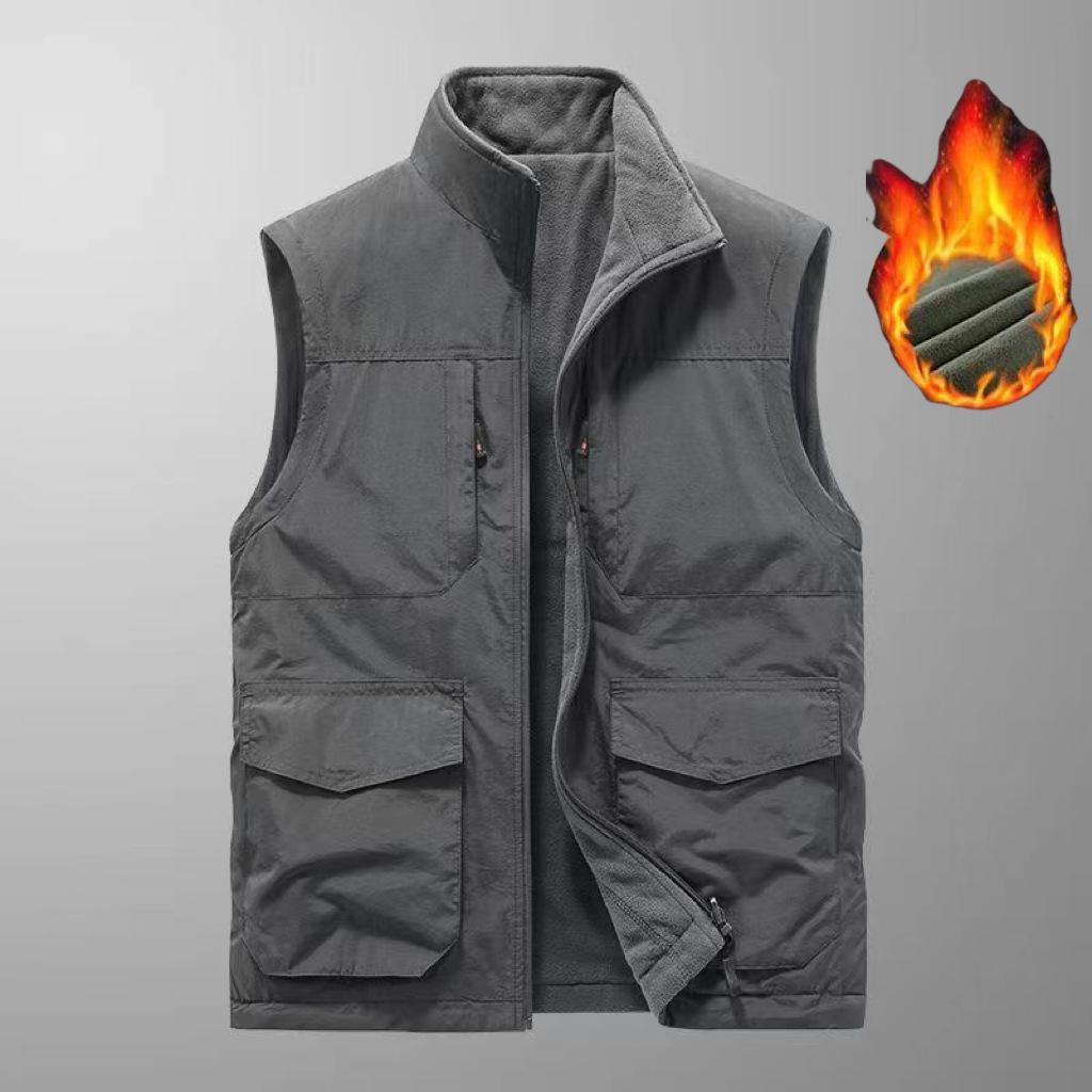 Double-sided Wear New Multi-pocket Vest Men's Winter Velvet Vest Plus Size Fleece Vest Jacket