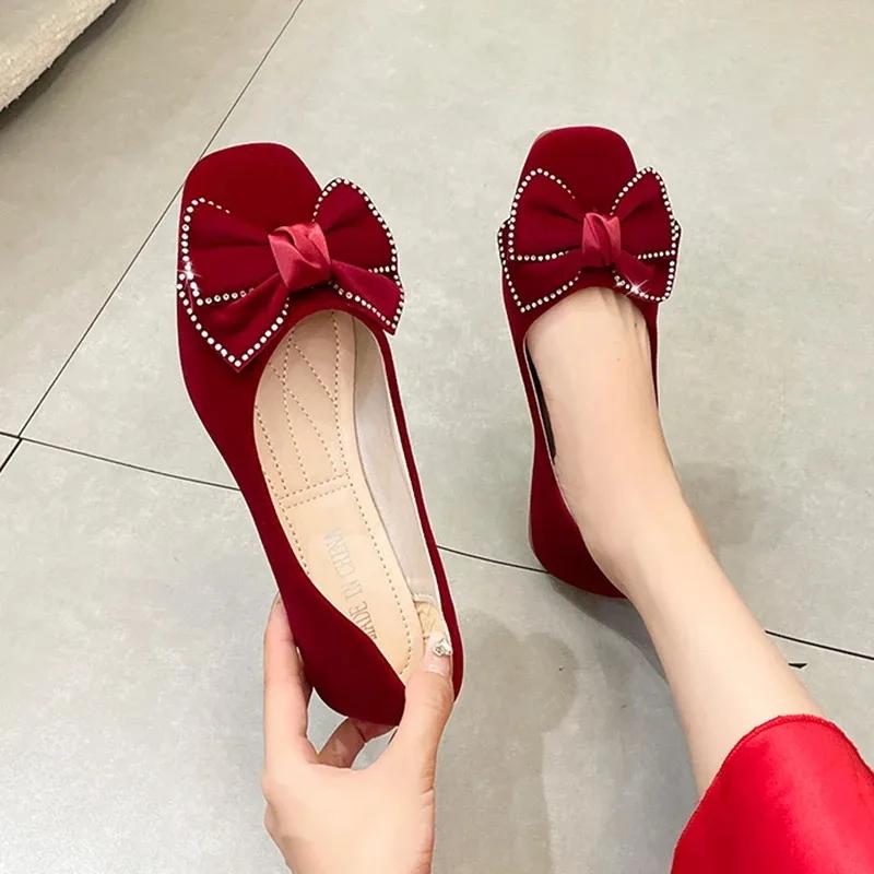 

2024 Женская обувь Новая Летняя Свадебное платье Плоские Весенние Мягкие Туфли Женские Балетки Квадратный Носок Платье Мы 40