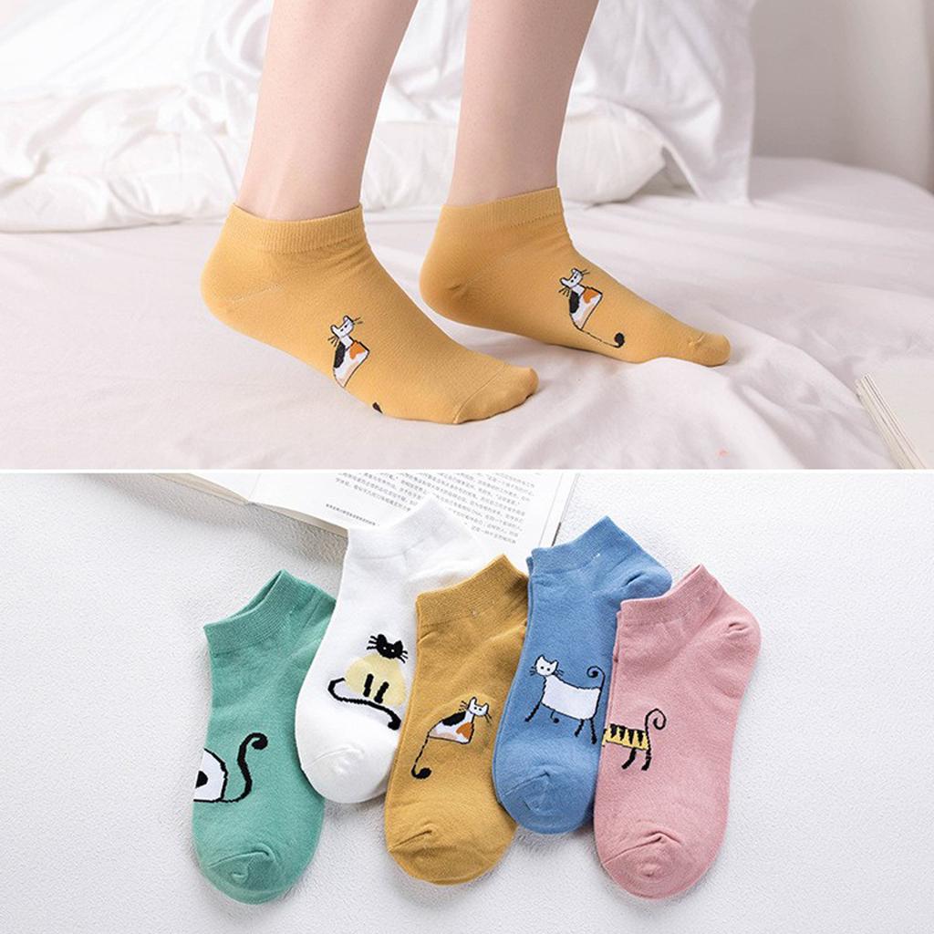 5 Pairs Women Girls Cute Cartoon Cotton Socks Short Summer Ankle Socks