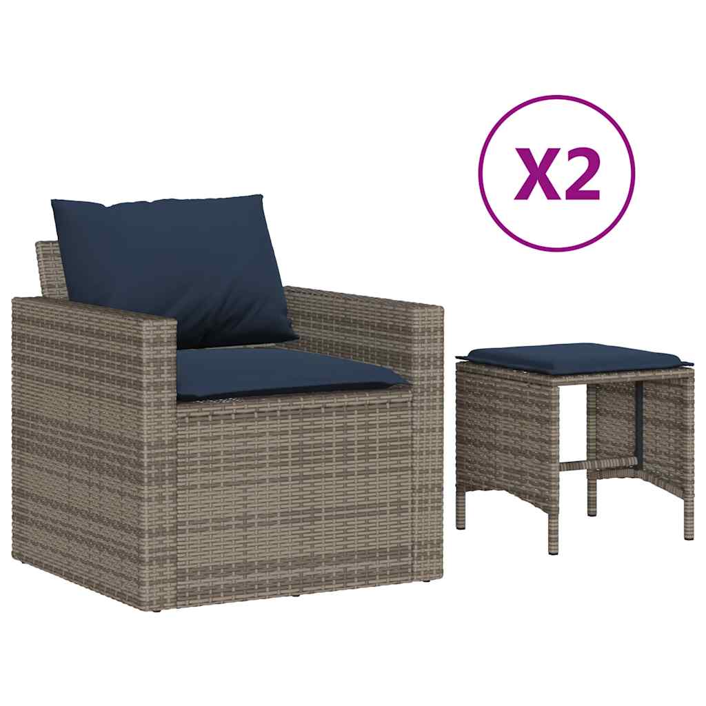 4 Piece Garden Sofa Set with Cushions Gray Poly Rattan