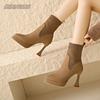 High-heeled Short Boots Spring and Autumn Pointed Toe Elastic Stocking Ankle Boots for Women Splicing Slip On Botas Femininas