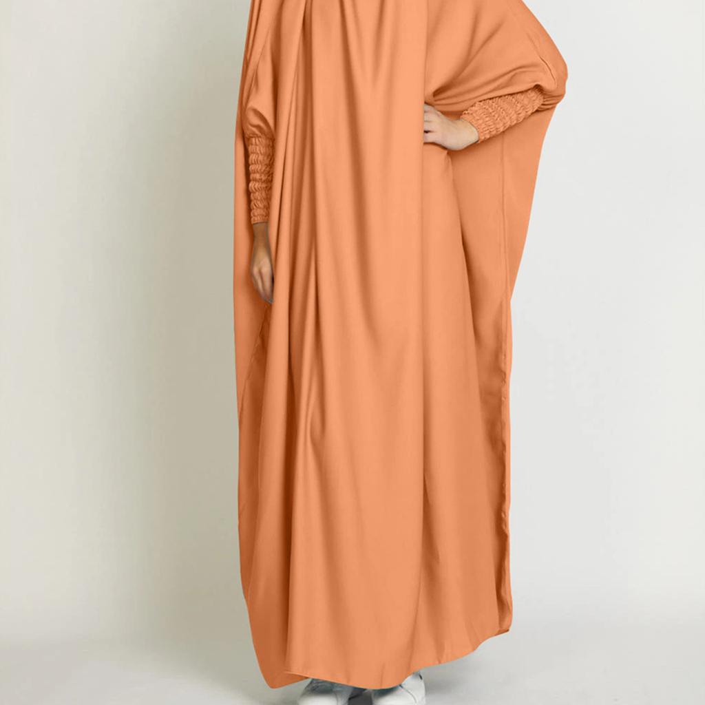 Muslimische Abaya mit Kapuze, Smok-Ärmel, einteiliges Gebetskleid für Damen, Jilbab, islamische Kleidung, Dubai, Saudi-Arabien, schwarze Robe, türkische Bescheidenheit