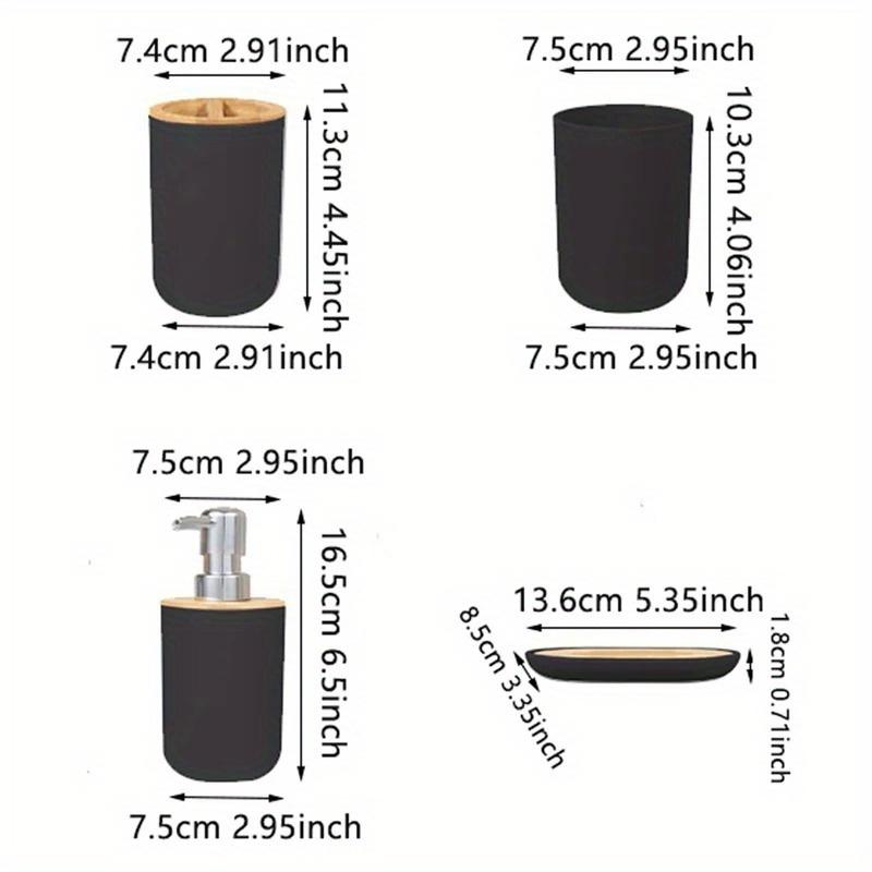 1 Set of Bathroom Accessories 4 Piece Set of Toiletries Imitation Resin Plastic Bamboo Wood Combination Bathroom Set.