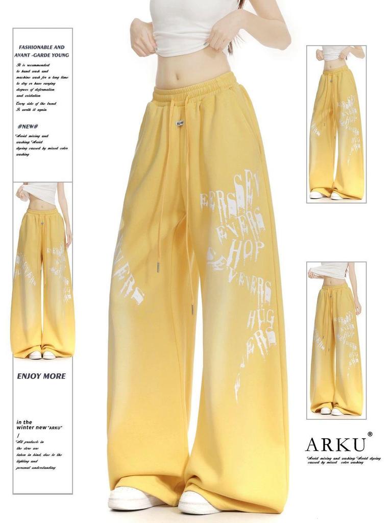 Women's Retro Gradient Letter Print Wide-Leg Jazz Sweatpants