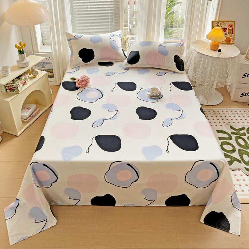 Watercolor Plant Leaves Bed Sheet Set 3Pcs 100% Cotton Bed Sheet with 2 Pillowcases Skin-friendly Comfortable Bedroom Bedspread