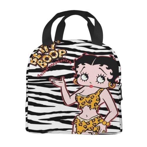 LDU Betty Boop Cartoon Black Lunch Bag, Bento Box, Insulated/Cooler Bag with Zipper, Compact, Soft Cooler Bag, Tote/Eco Bag
