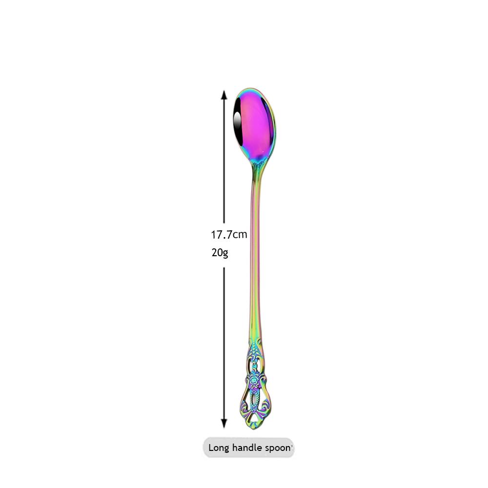 

Нож, вилка, ложка, набор столовой посуды, многоцветный кухонный набор столовых приборов, столовые приборы из нержавеющей стали, винтажная десертная ложка, набор посуды Long spoon