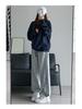 White-Gray Striped Women's Wide-Leg Sweatpants - Autumn/Winter 2025, Casual, Petite, with Three Stripes and Cuffed Hem.