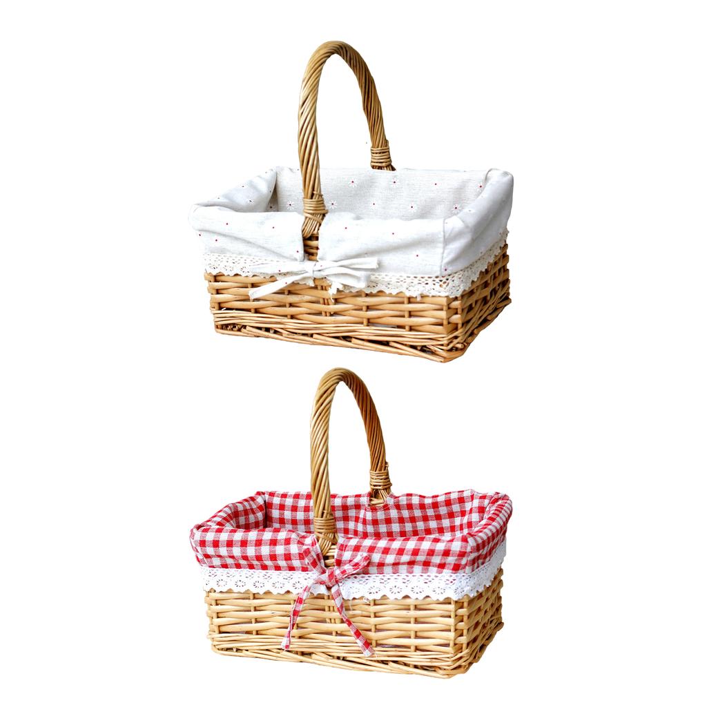 Wicker Picnic Basket with Handle and Washable Liner for Camping Vegetable Picking Mother's Day Thanksgiving Outings