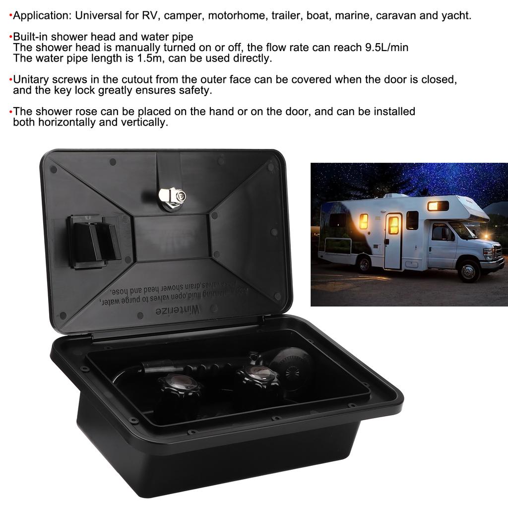 RV Shower Box RV Exterior Shower Box Kit Hot Cold Water Adjustable with Hose Lock Keys Exterior Shower Box for Motorhome