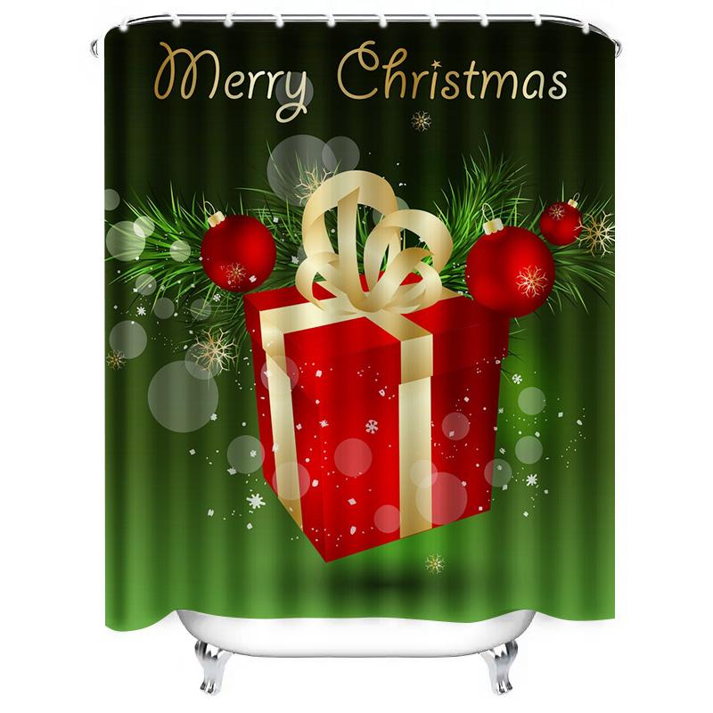 Tu Weihnachts-Duschvorhang Festliche Feiertagsdekoration Rote Geschenkbox Winterthema Badezimmer-Set Wasserdicht Modernes Design Heimdekoration