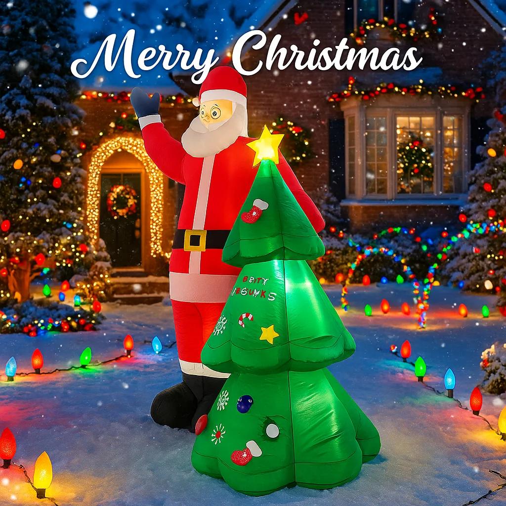 8.2FT Xmas Holiday Inflatable Yard Decor Santa Claus Christmas Tree Set LED Home Decor Ornament Festive Toy Gift Supplies Decor
