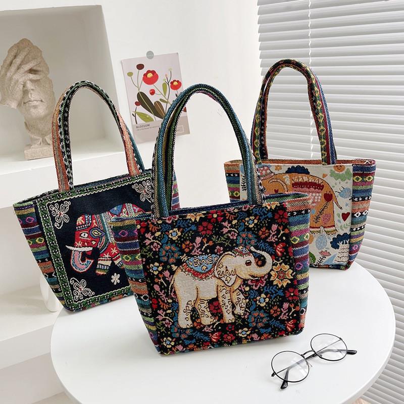 Elephant Cat Rabbit Pattern Nylon Shoulder Bag With Inner Compartment For Casual Outings