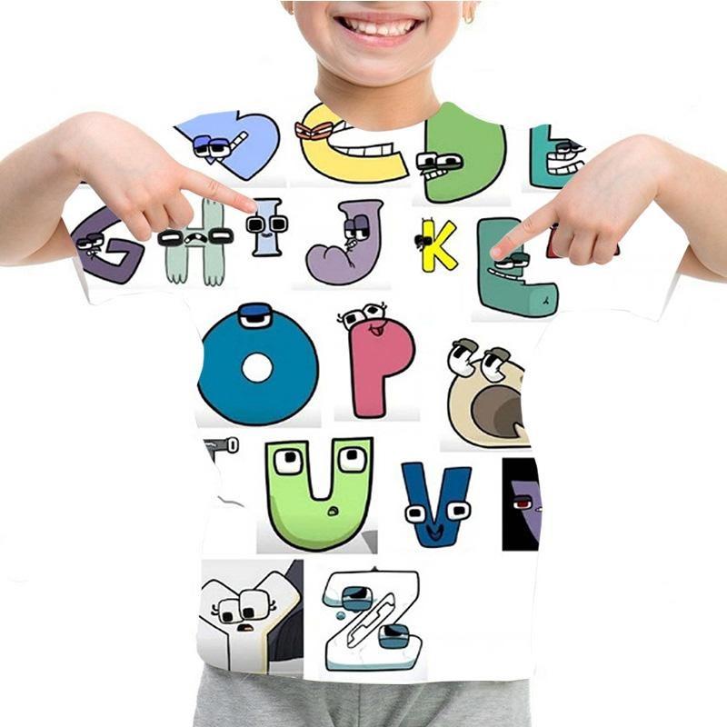 Summer Fashion Kids T-shirt Cartoon Alphabet Pattern 3D Print Casual Loose Outdoor Girl and Boy Short Sleeve Tees Top Pullover