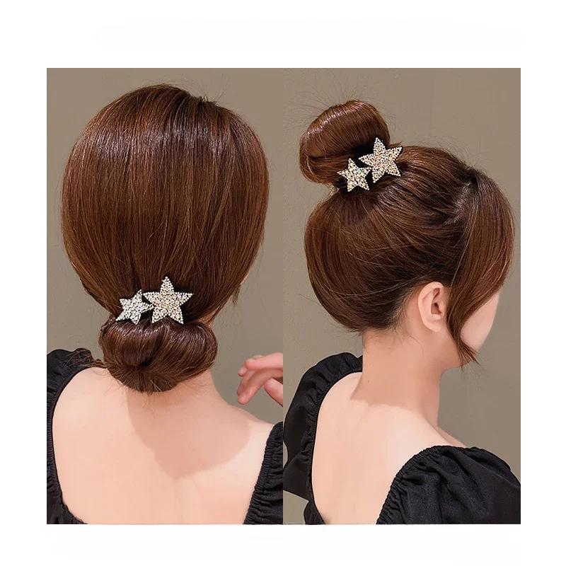 Rhinestone Star Hair Pin Flower Bud Head Bun Maker Bow Pearl Magic Bun Maker Lazy Hair Dish Artifact Women Hair Styling Braiders