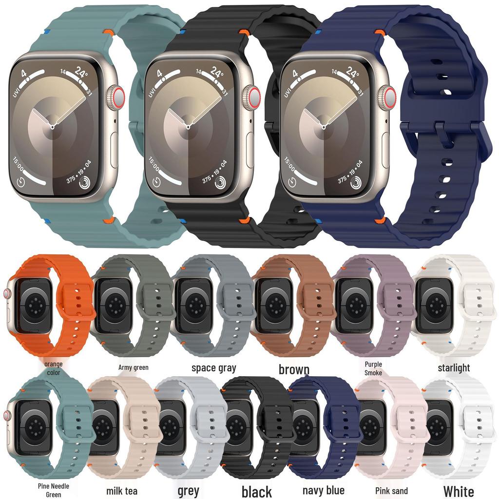 Wave Pattern Silicone Strap: Compatible with Apple Watch Series 7/8/9/10, Colorful Buckle, Ultra Replacement Wristband