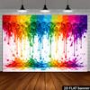 2D Plane Background Cloth Featuring the Theme of Rainbow Pigment Droplets and Splashes with a Dazzling Fluid Artistic Texture