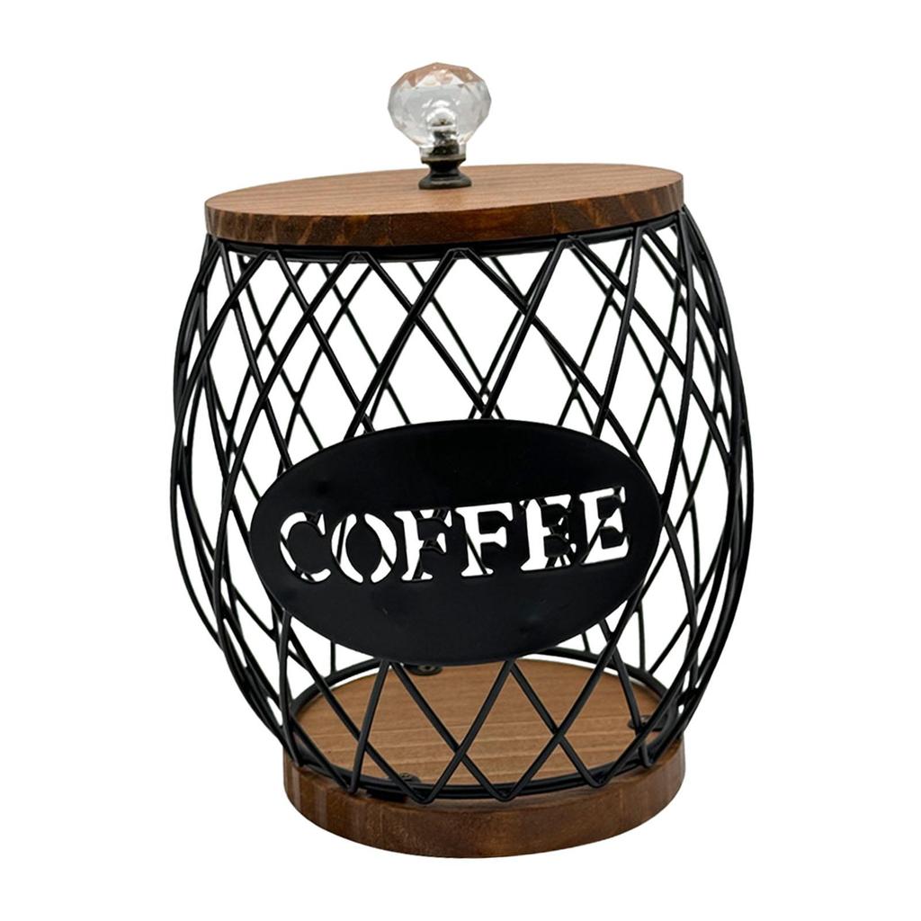 Coffee Pod Holder Large Capacity with Wood Base Storage Cup Coffee Pod Basket Organizer Cup for Hotel Family Kitchen Home Cafe