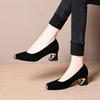 Thick Heel Bag Head French Metal Square Head Single Shoes 2025 Autumn New Wide Feet Light Suede Light Mouth Women's Shoes