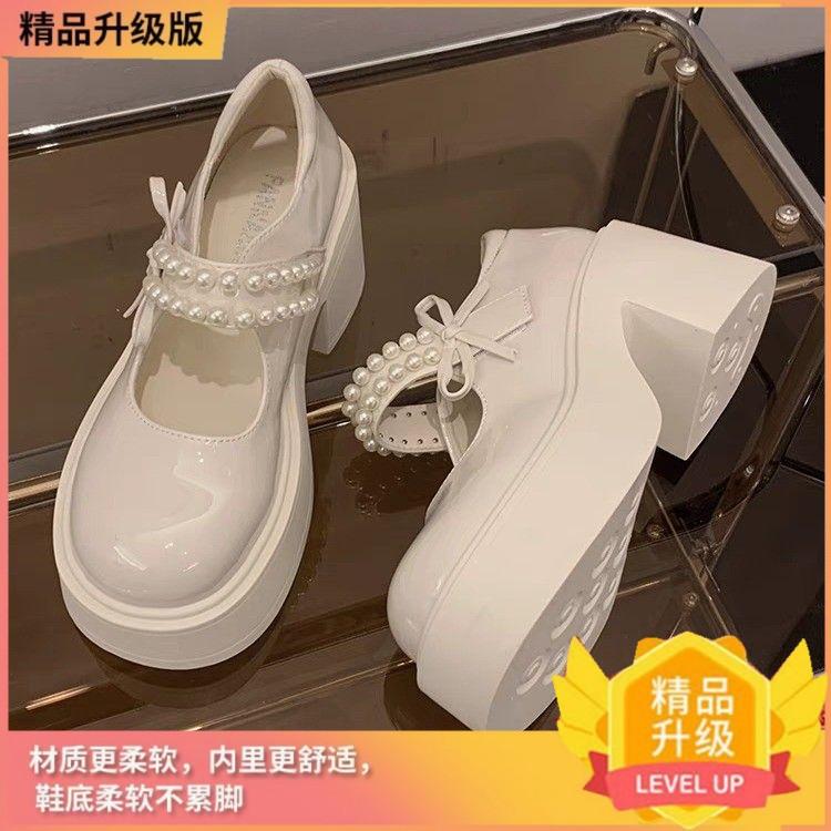 Popular Mary Jane Shoes Women's Summer 2025 New Sweet Fashion Pearl with Skirt Platform Lightweight Small Leather Shoes