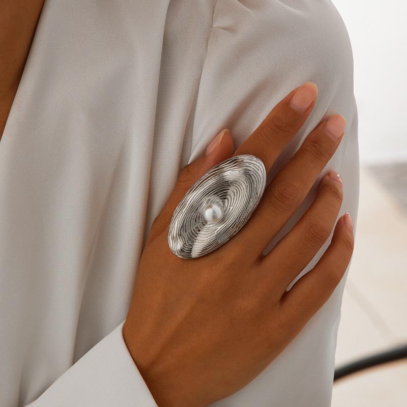 Bagues pour femmes tendance créatives perles empreintes digitales bague en métal exagérée grande bague ouverte réglable bijoux de fête de vacances accessoires