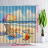 1pc Vibrant Beach Chair & Umbrella Shower Curtain - Summer Coastal Scene with Sandcastles, Striped Towels & Ocean Waves, Polyest